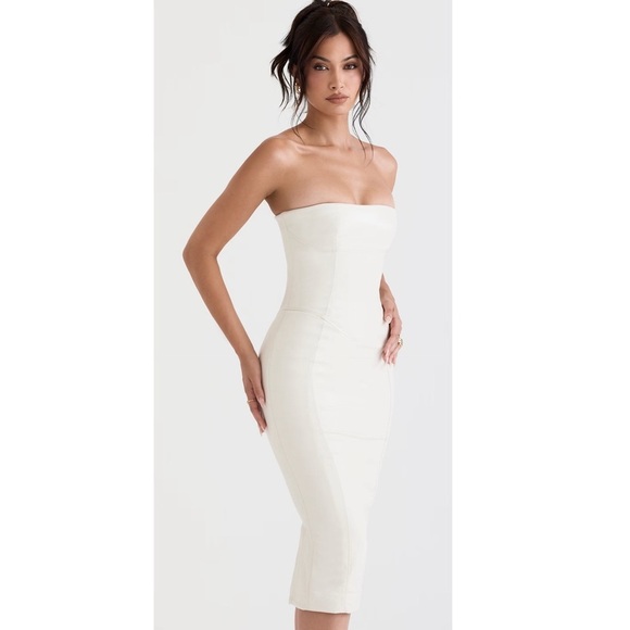 House of CB Camilla Ivory Vegan Leather Strapless Dress Size L+ - Picture 1 of 8